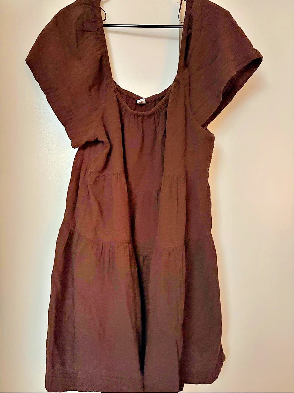 Old Navy Crinkle Gauze Flutter-Sleeve Mini Swing Dress Brown XL